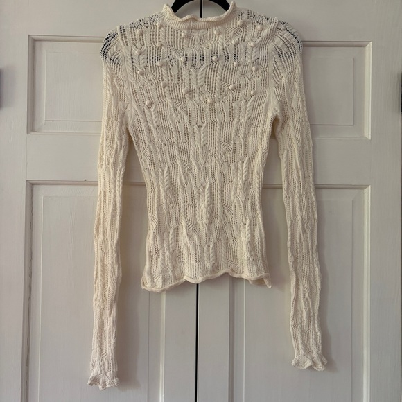 Ulla Johnson Celeste Pointelle Pullover Knit Cream Popcorn Sweater Size XS Petit - Picture 15 of 17